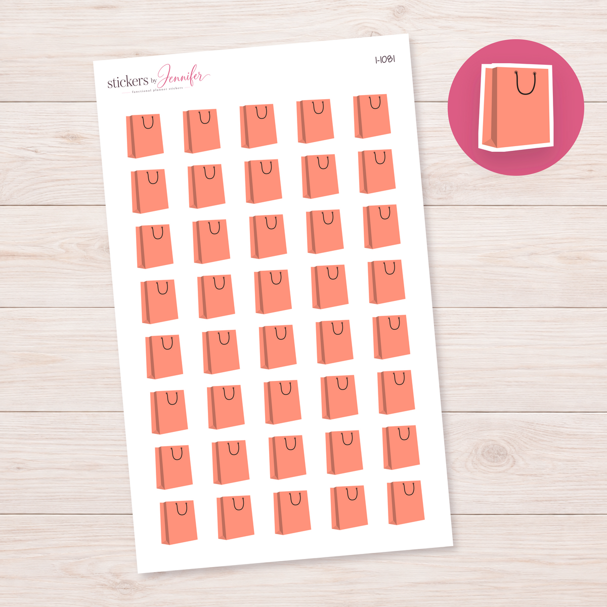 Peach Shopping Bag Planner Stickers | I-1081