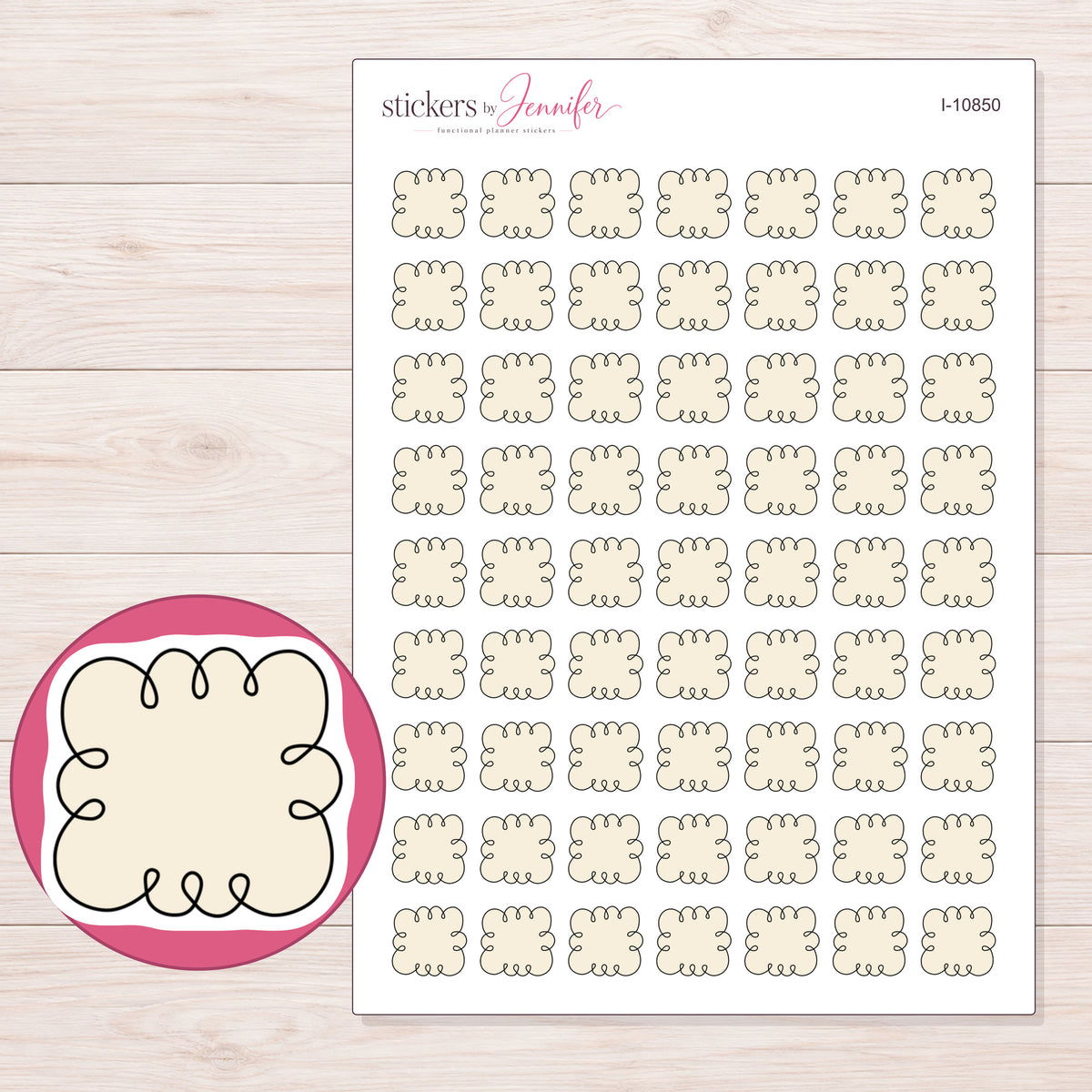 I-10850 planner sticker sheet with enlarged sticker detail