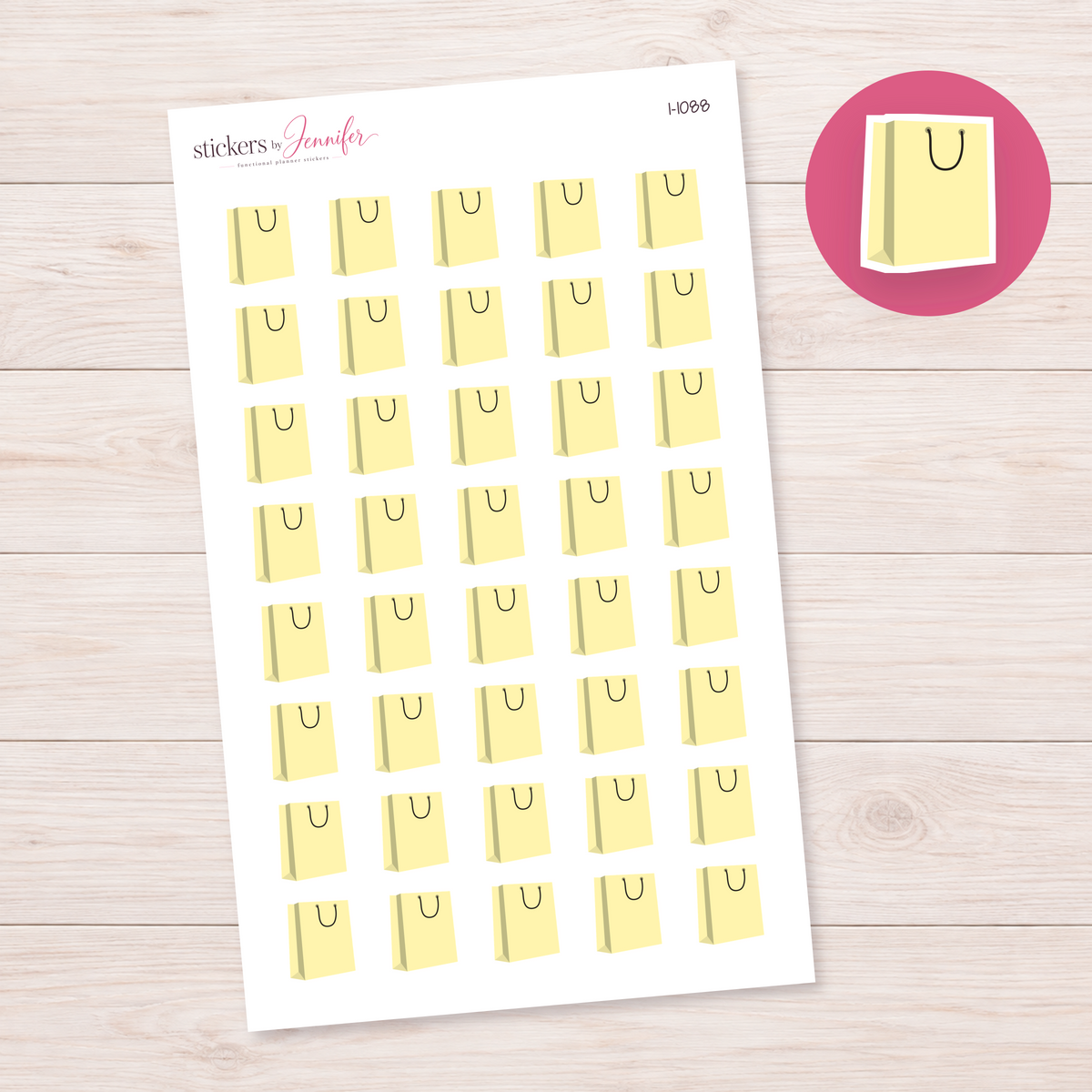 Pale Yellow Shopping Bag Planner Stickers | I-1088