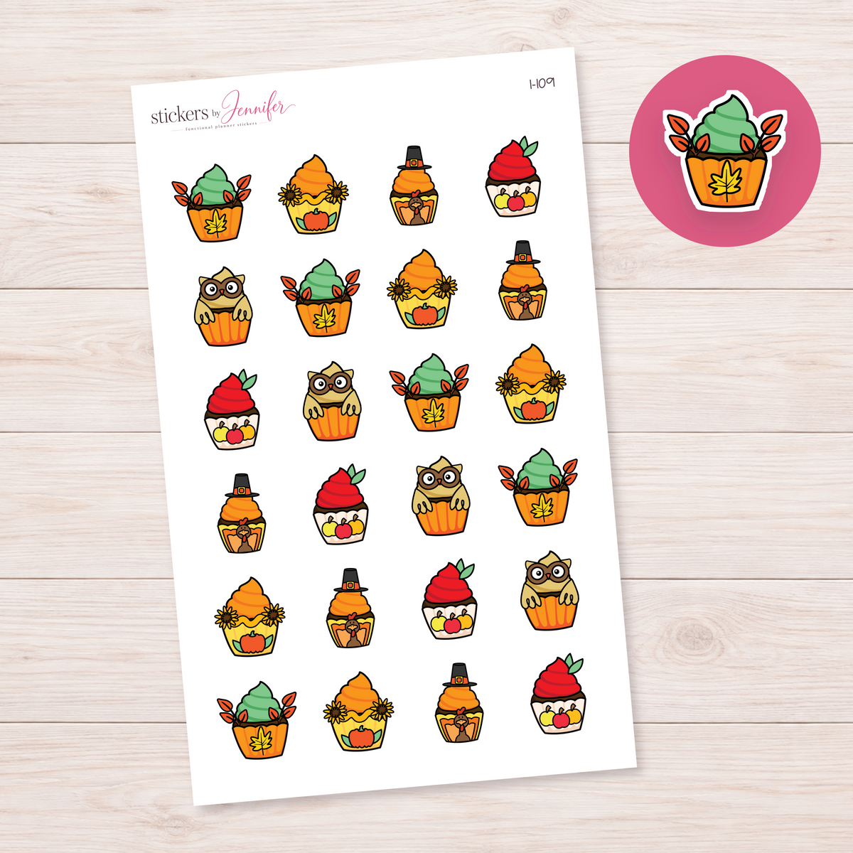 Autumn Leaf Cupcake Planner Stickers | I-109