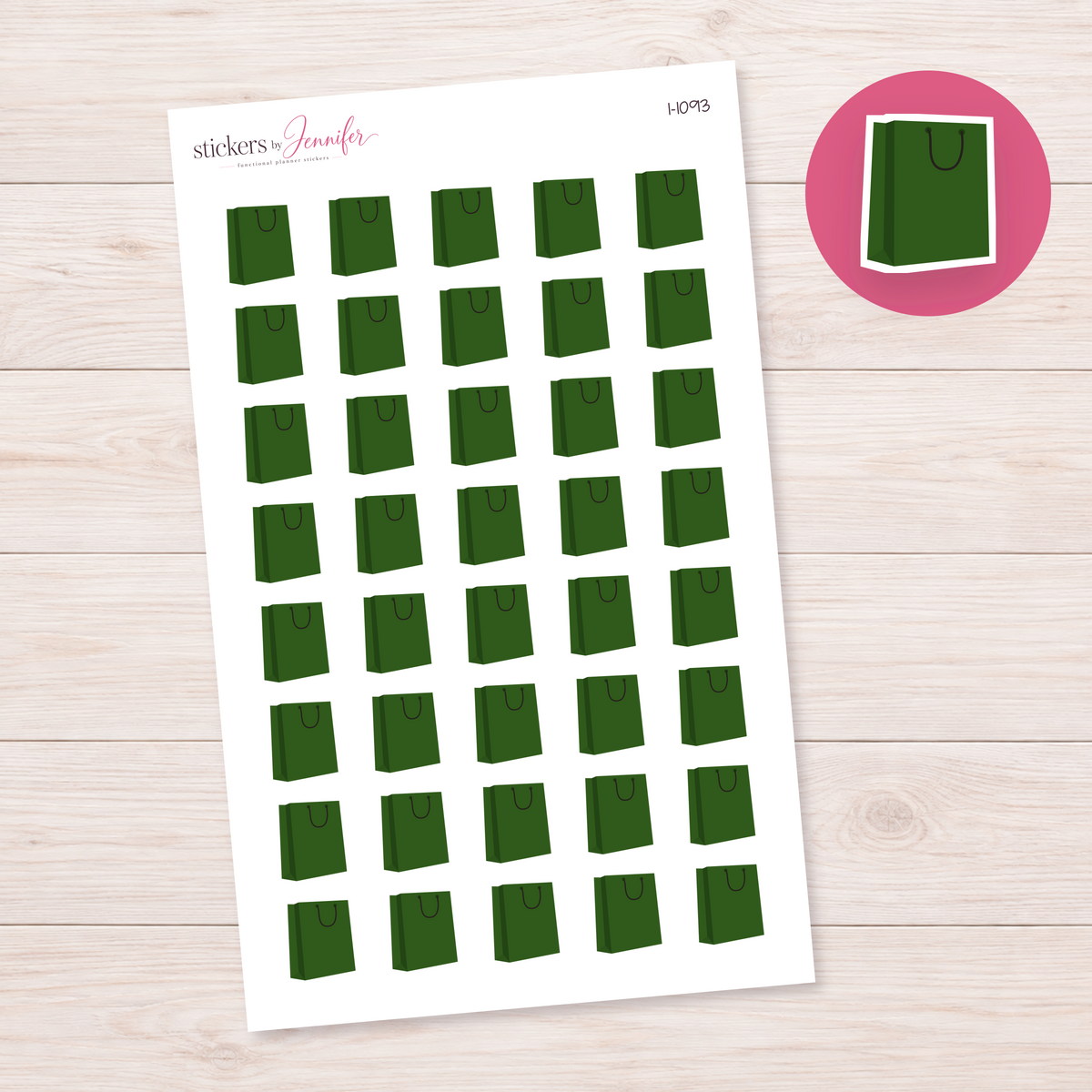 Forest Green Shopping Bag Planner Stickers | I-1093