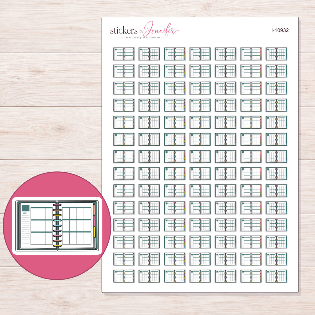 I-10932 planner sticker sheet with enlarged sticker detail