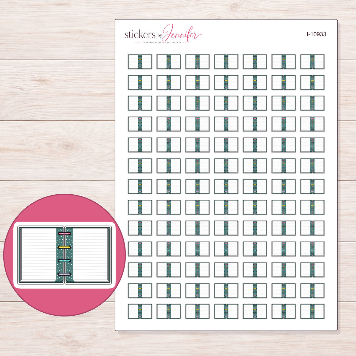 I-10933 planner sticker sheet with enlarged sticker detail