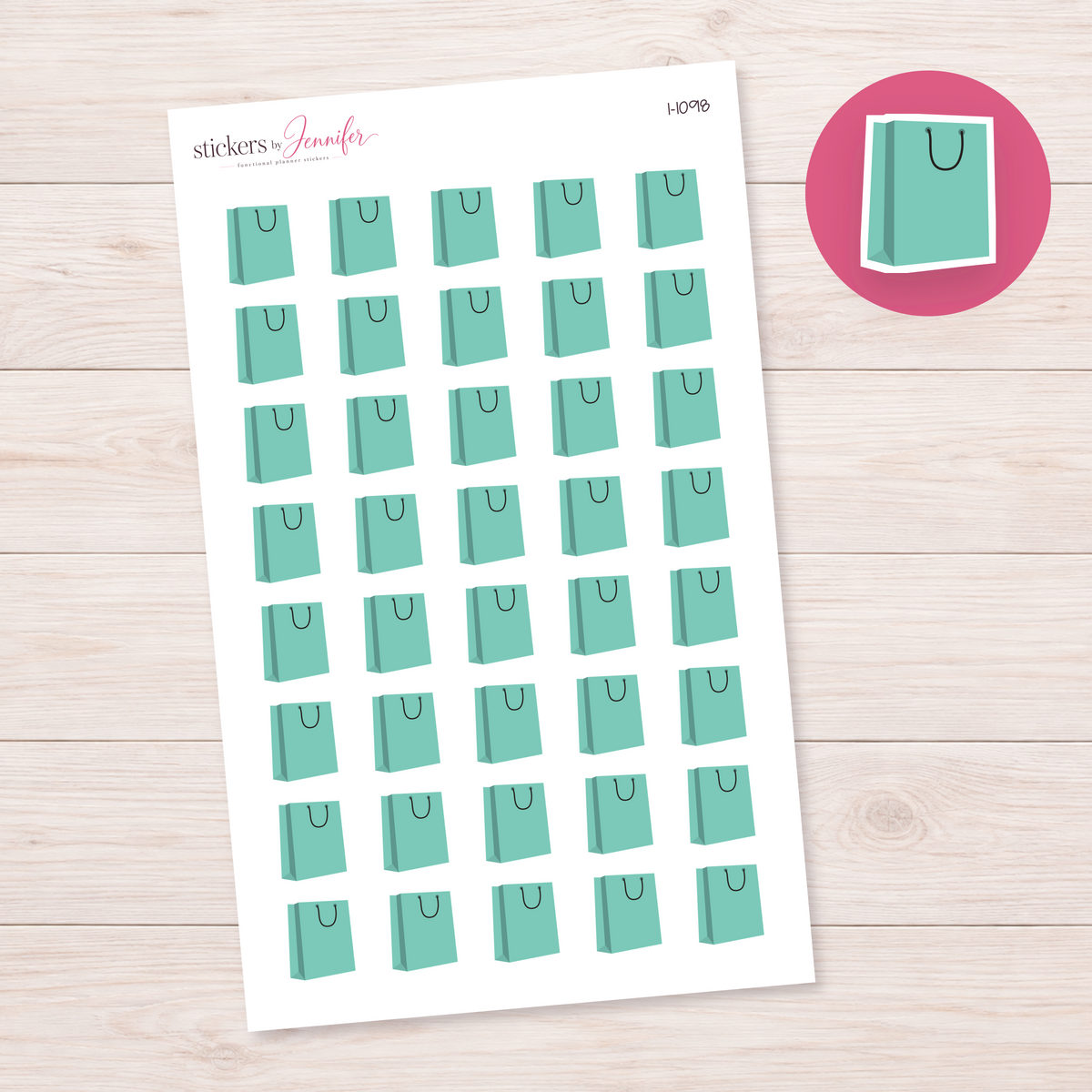 Seafoam Shopping Bag Planner Stickers | I-1098