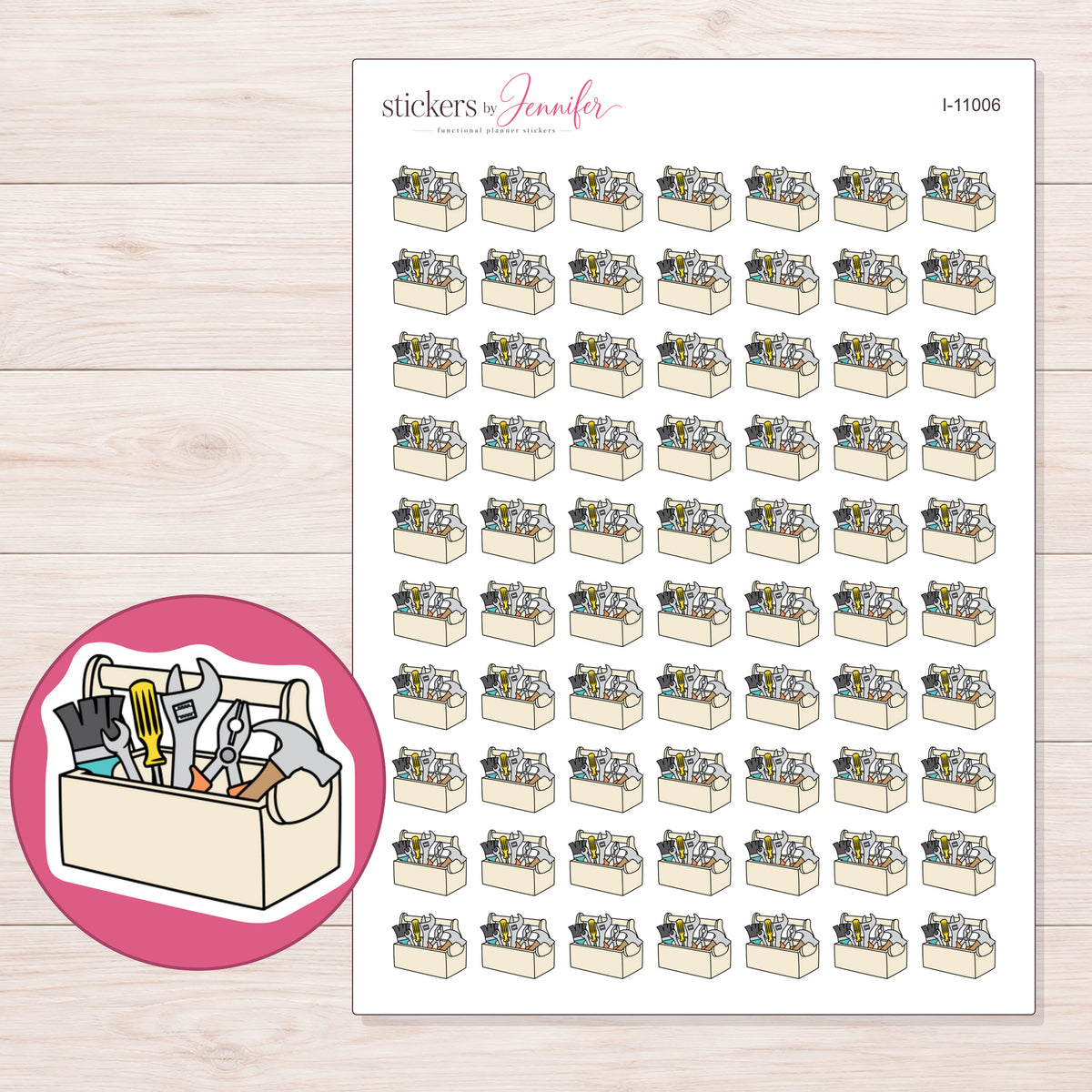 I-11006 planner sticker sheet with enlarged sticker detail