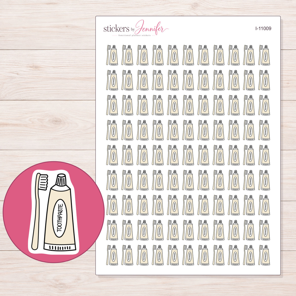 I-11009 planner sticker sheet with enlarged sticker detail
