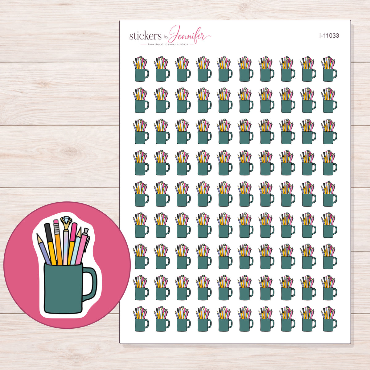 I-11033 planner sticker sheet with enlarged sticker detail