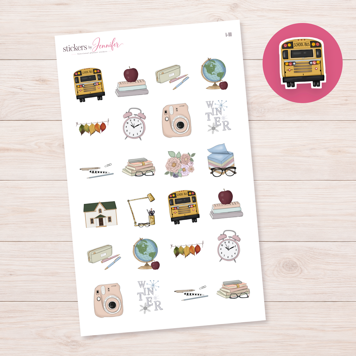 Yellow School Bus Planner Stickers | I-111