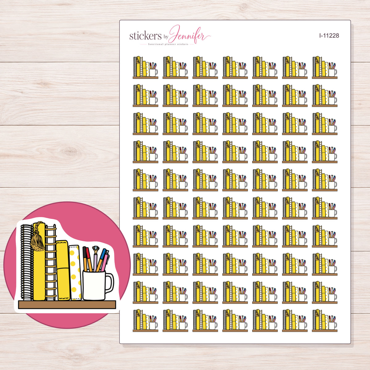 I-11228 planner sticker sheet with enlarged sticker detail