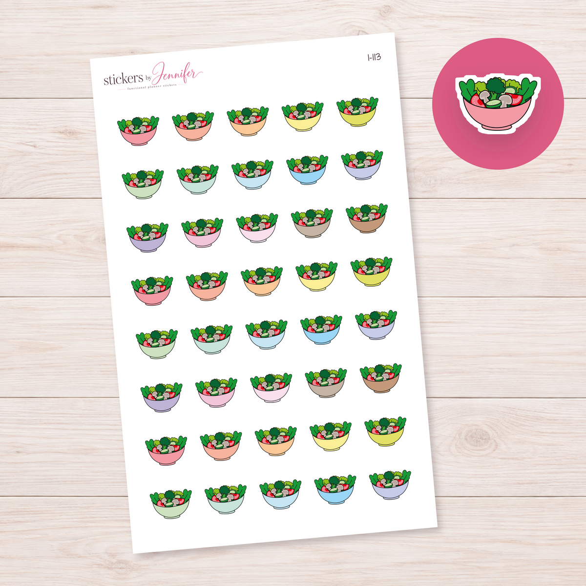 Pink Salad Bowl Planner Stickers | I-113