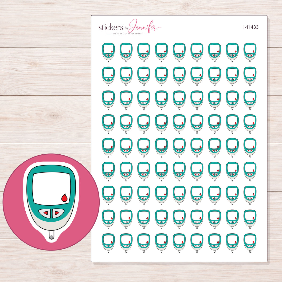I-11433 planner sticker sheet with enlarged sticker detail