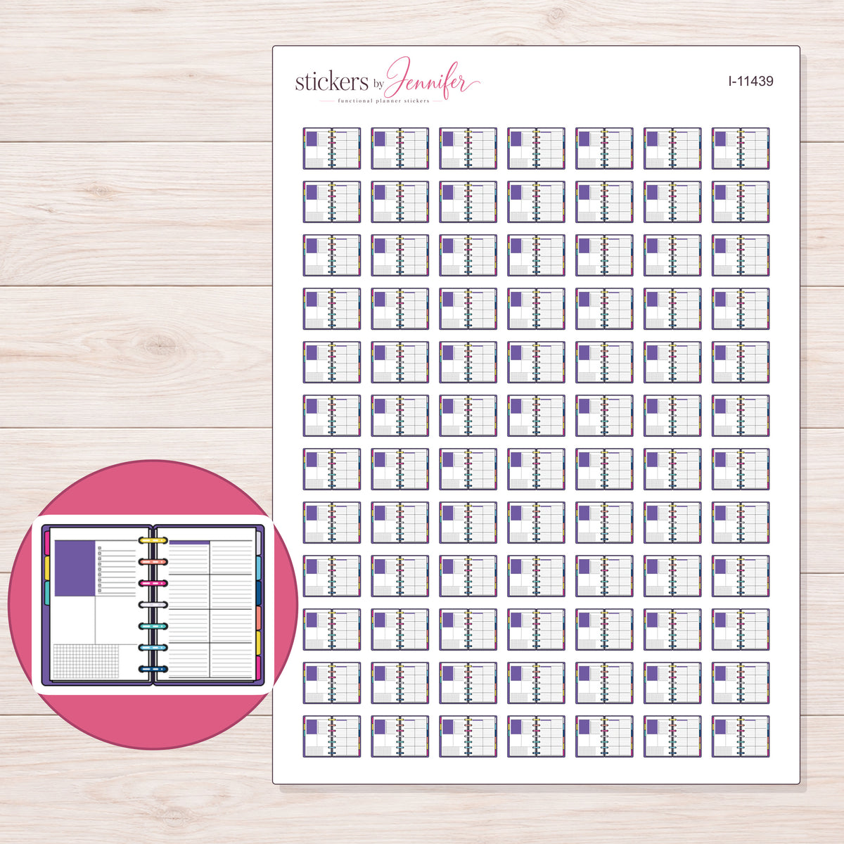 I-11439 planner sticker sheet with enlarged sticker detail