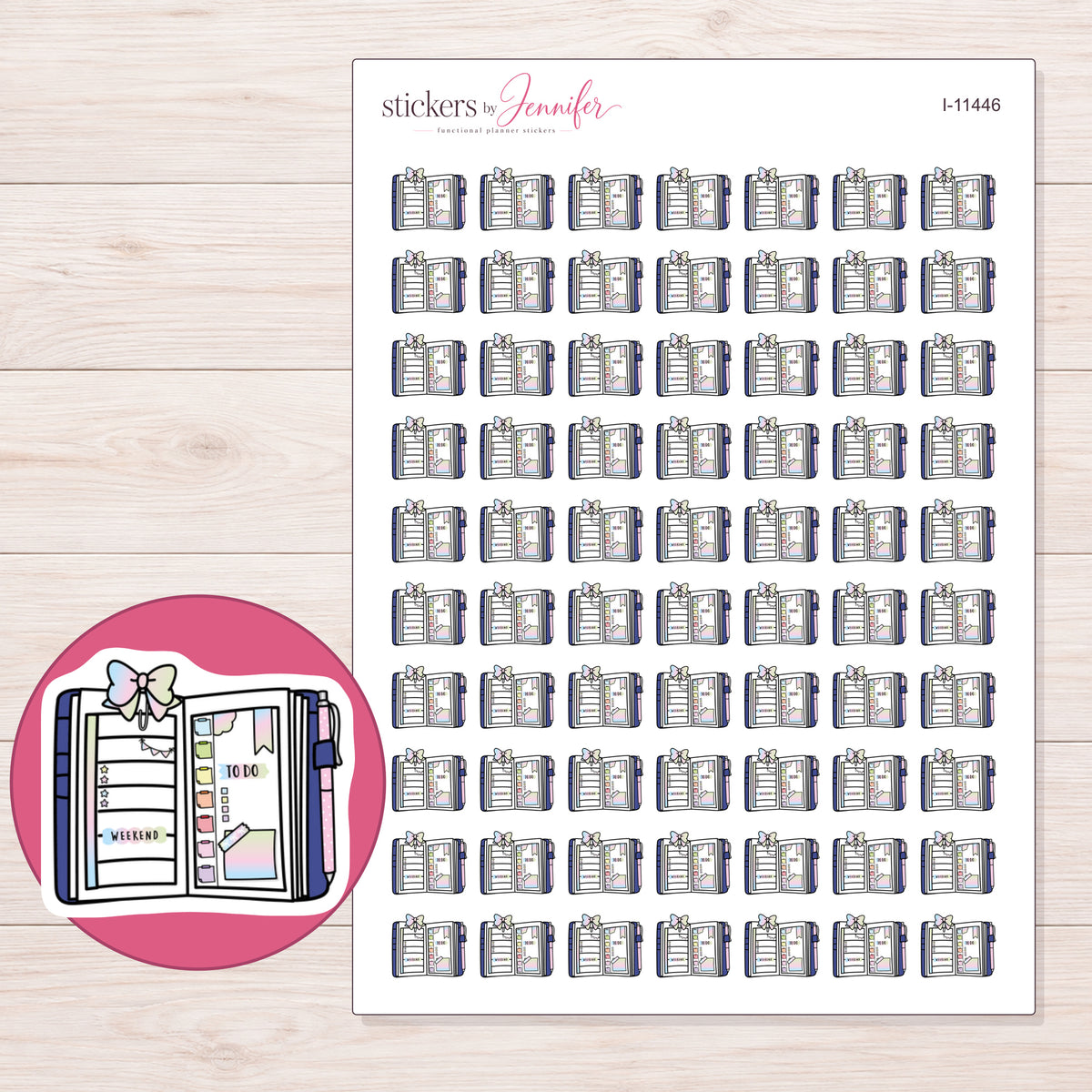 I-11446 planner sticker sheet with enlarged sticker detail