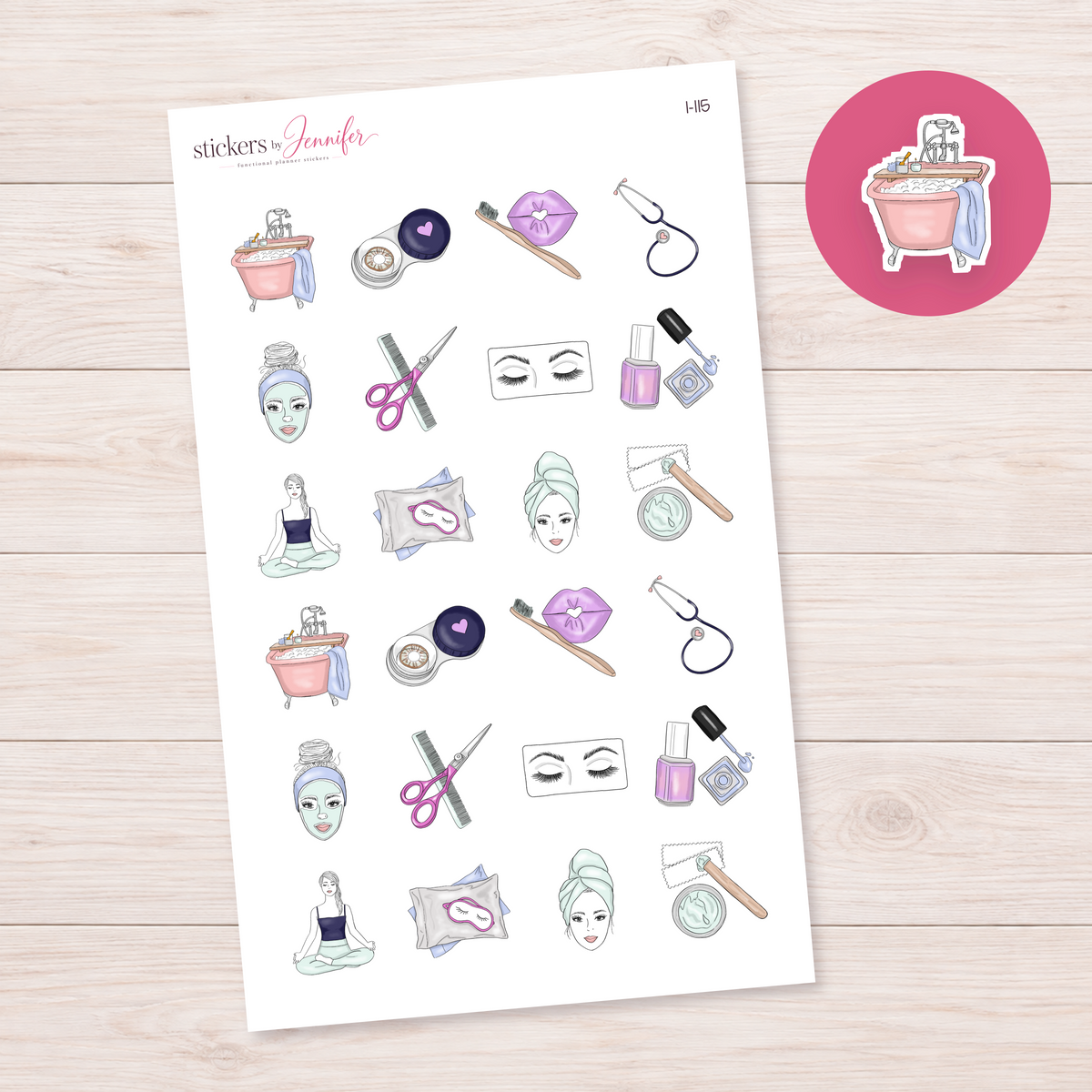 Pink Bubble Bathtub Planner Stickers | I-115
