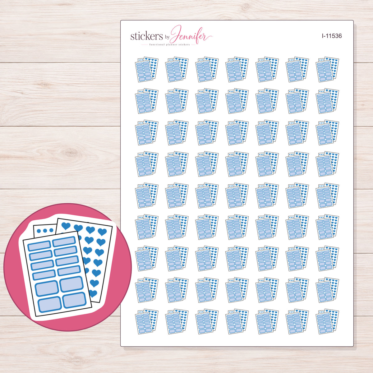 I-11536 planner sticker sheet with enlarged sticker detail