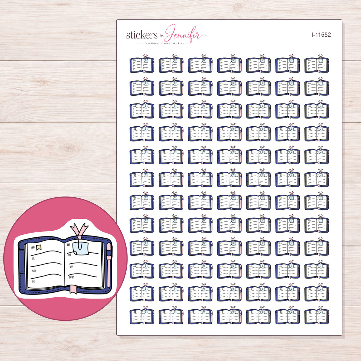 I-11552 planner sticker sheet with enlarged sticker detail