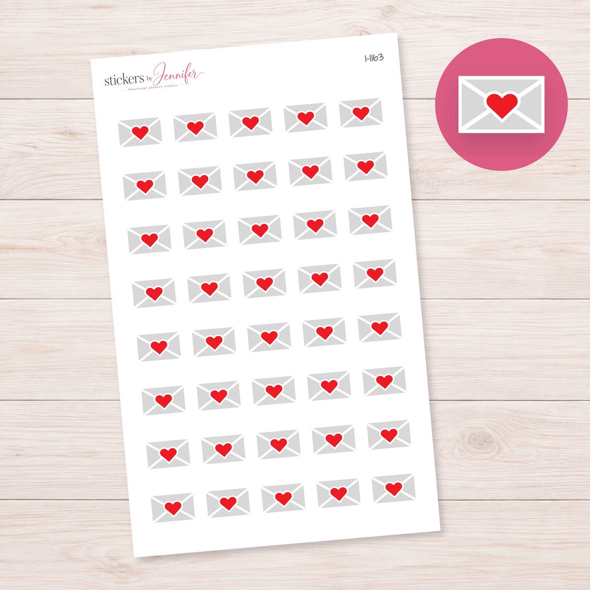 Pale Gray Heart-Sealed Envelope Planner Stickers | I-1163