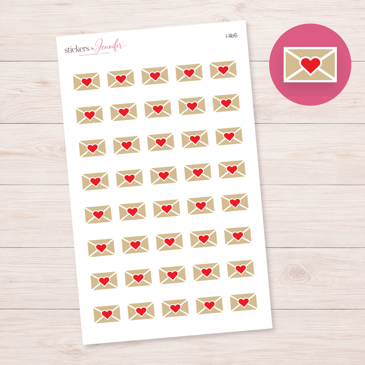 Cream Heart-Sealed Envelope Planner Stickers | I-1165