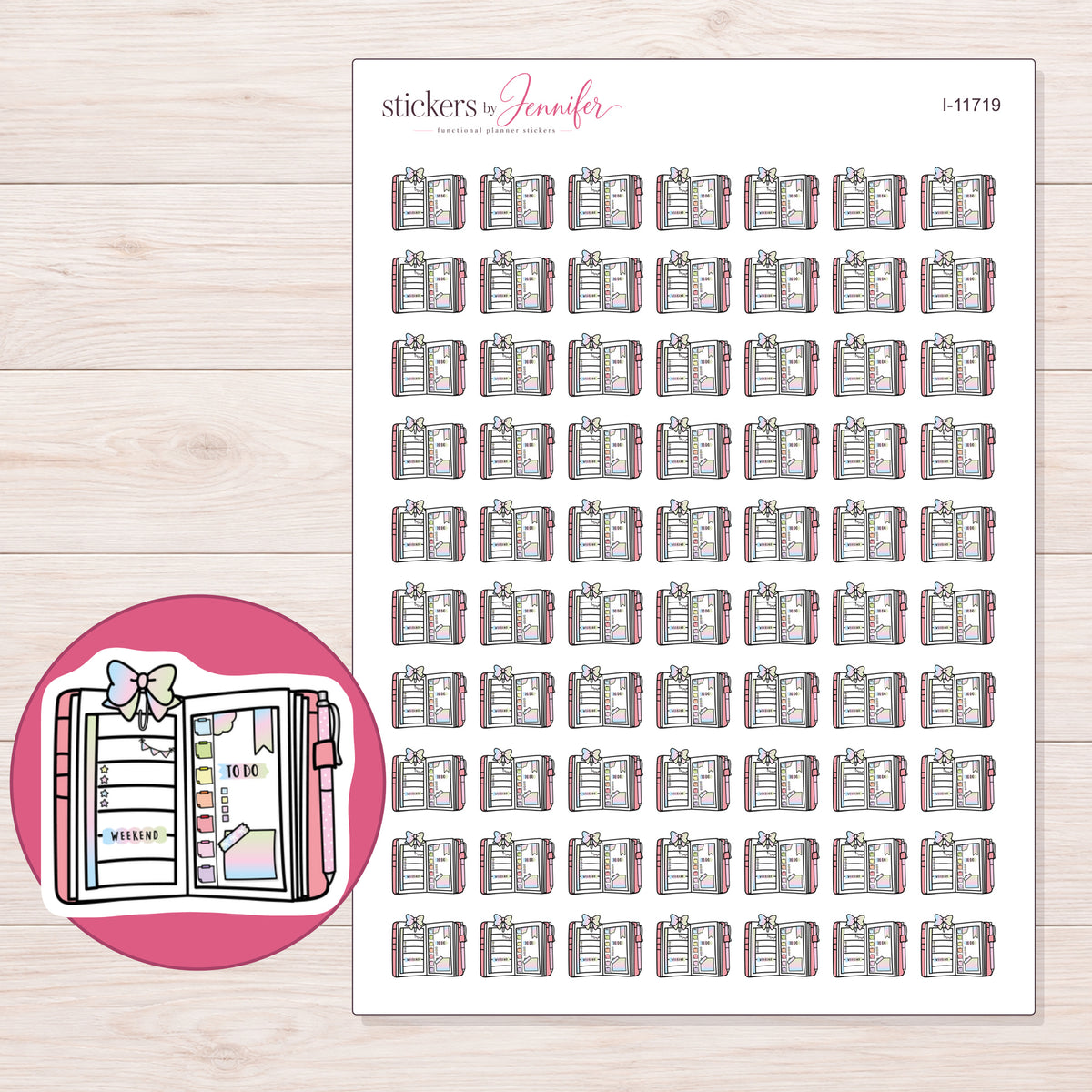 I-11719 planner sticker sheet with enlarged sticker detail