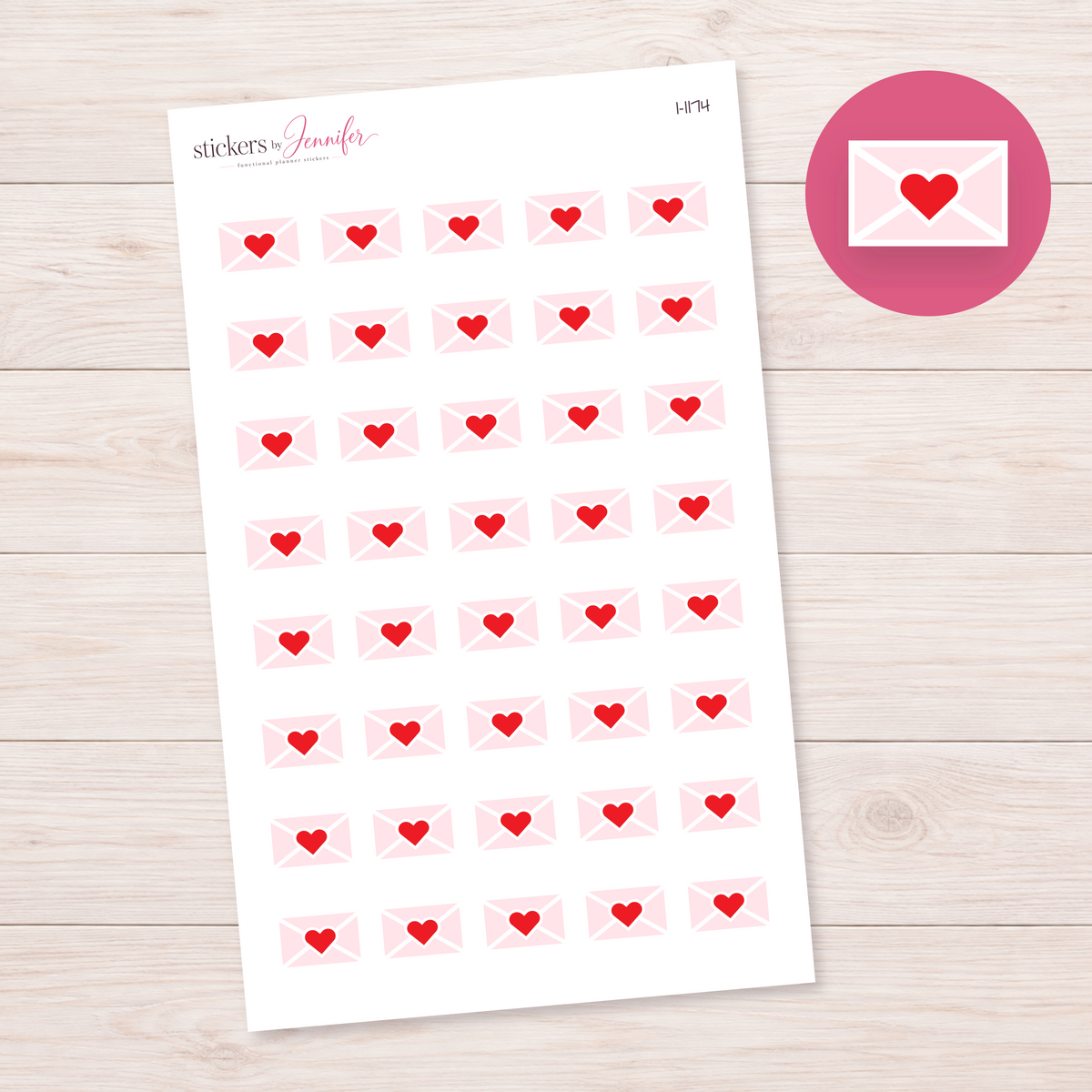 Soft Pink Heart Envelope Planner Stickers | I-1174
