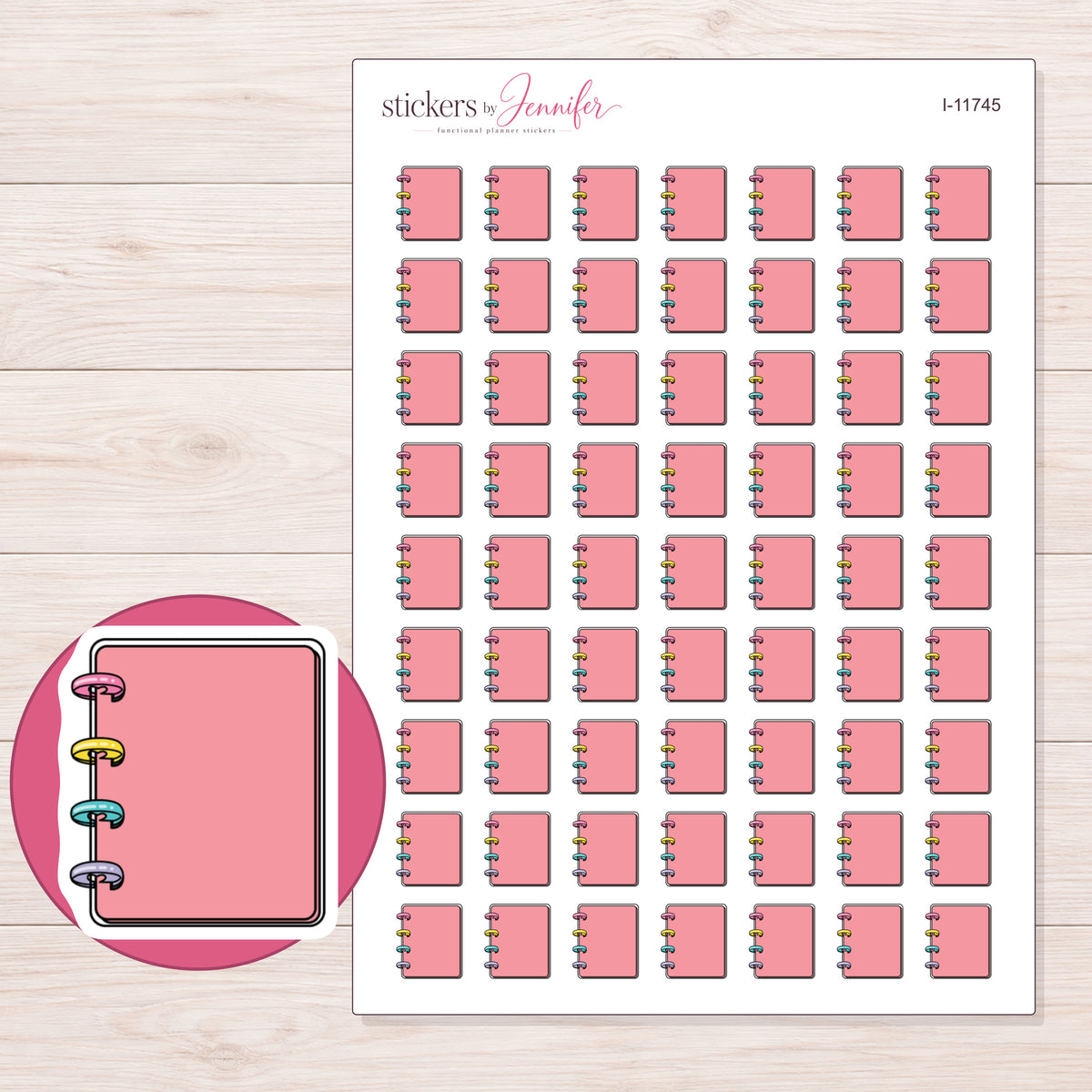 I-11745 planner sticker sheet with enlarged sticker detail