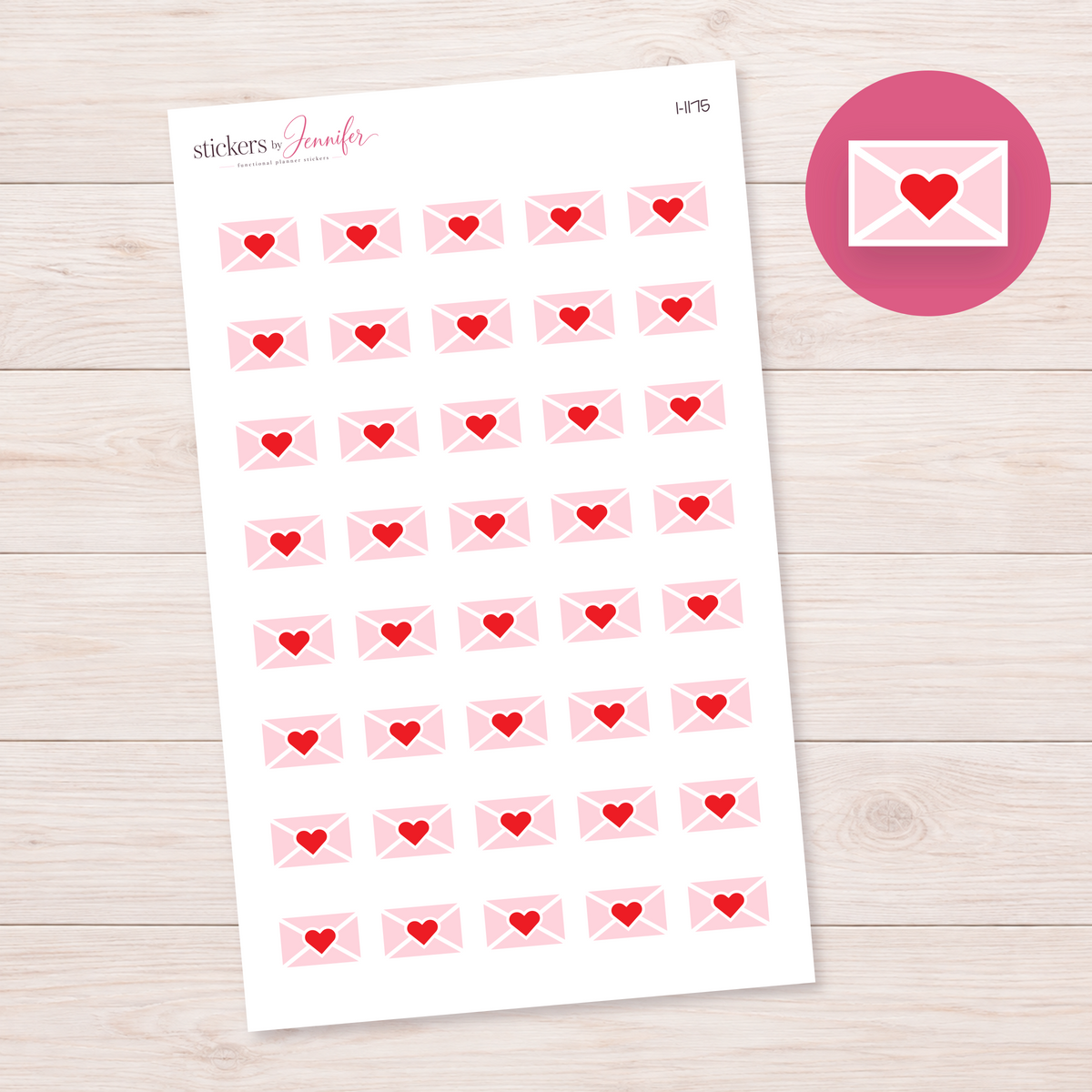 Pale Pink Heart-Sealed Envelope Planner Stickers | I-1175