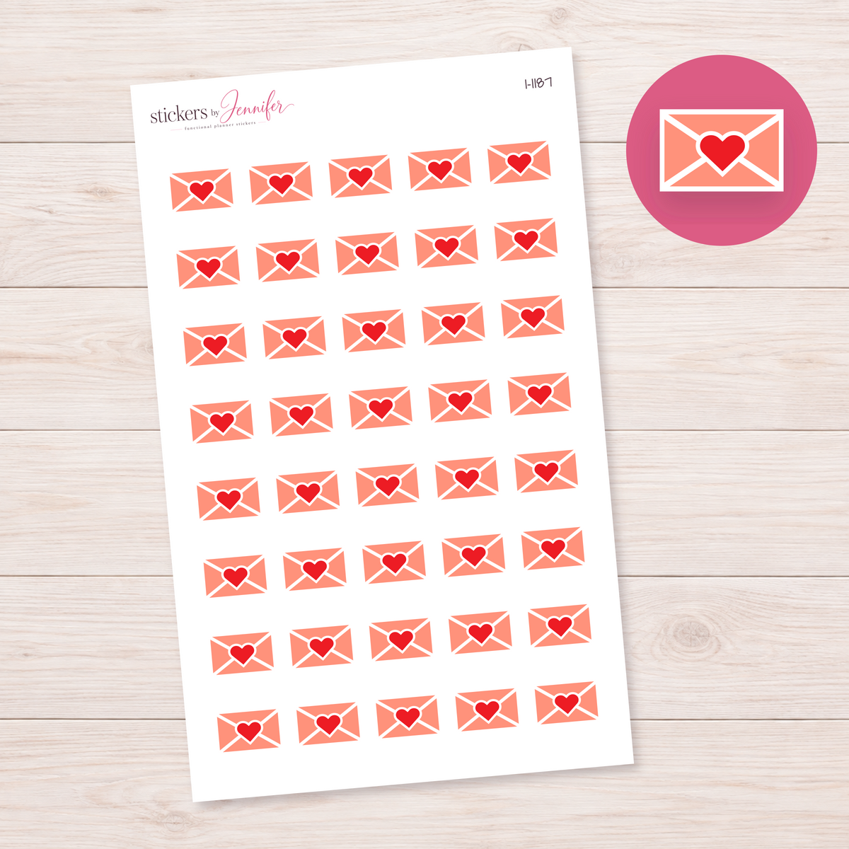 Peach Heart Envelope Planner Stickers | I-1187
