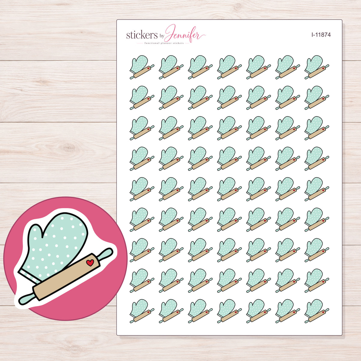 I-11874 planner sticker sheet with enlarged sticker detail
