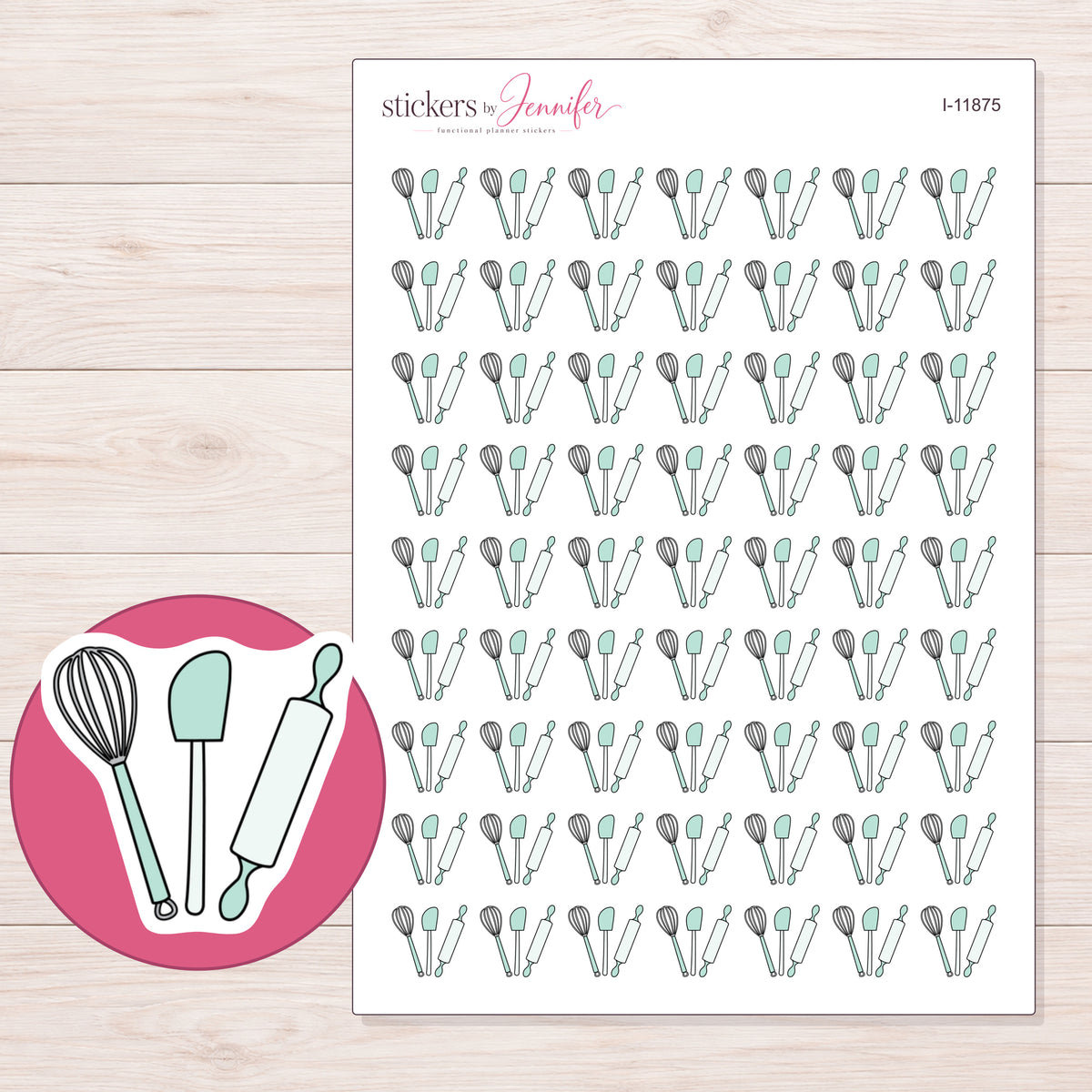 I-11875 planner sticker sheet with enlarged sticker detail
