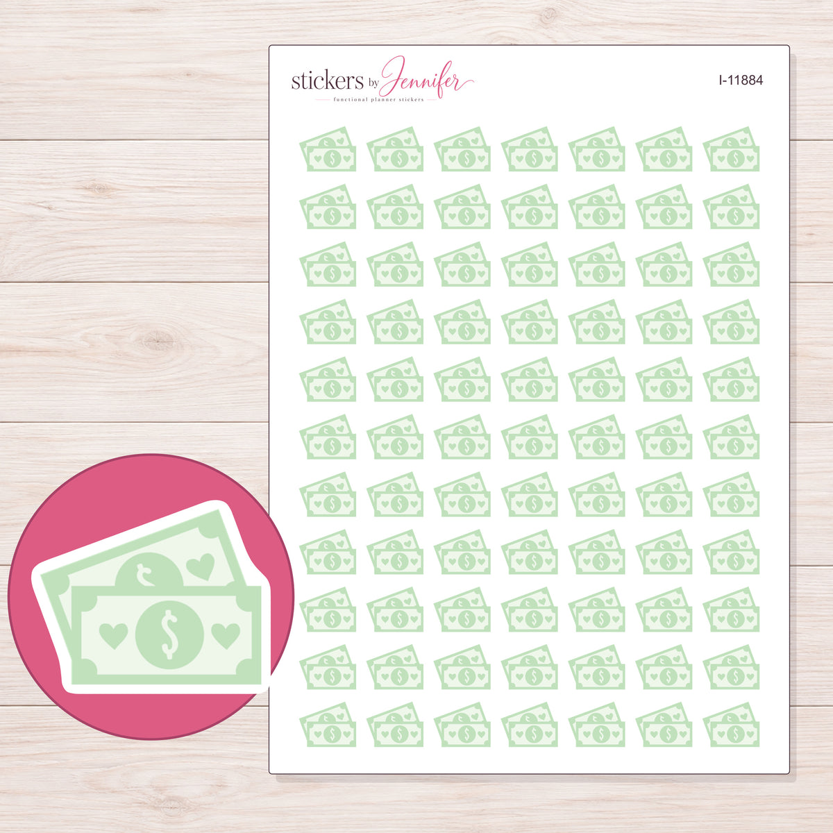 I-11884 planner sticker sheet with enlarged sticker detail