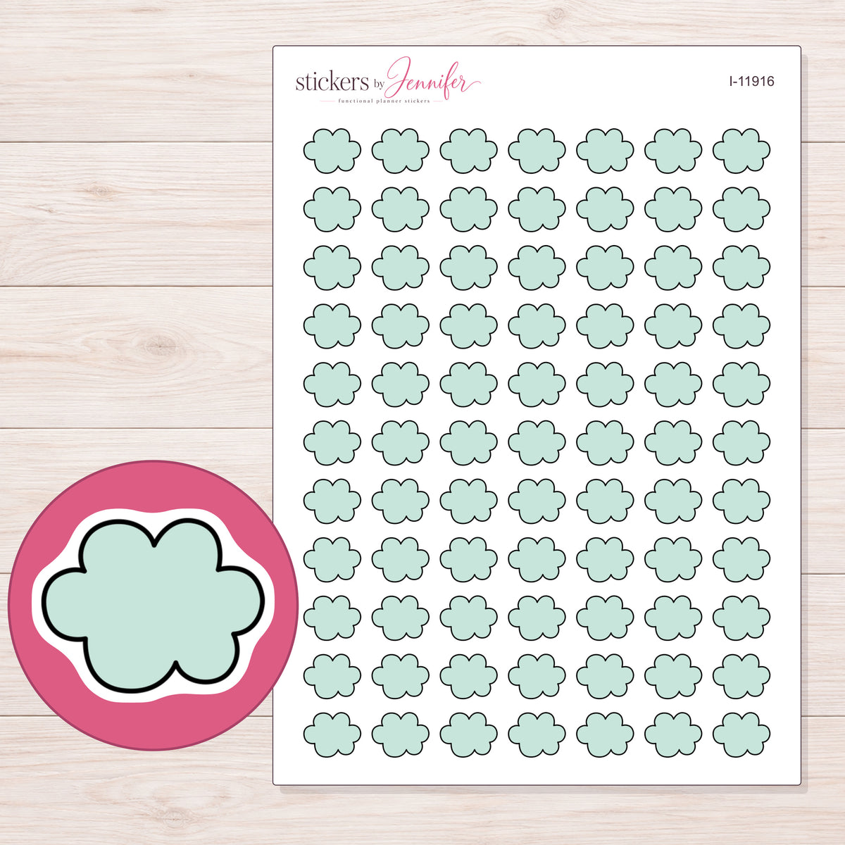 I-11916 planner sticker sheet with enlarged sticker detail