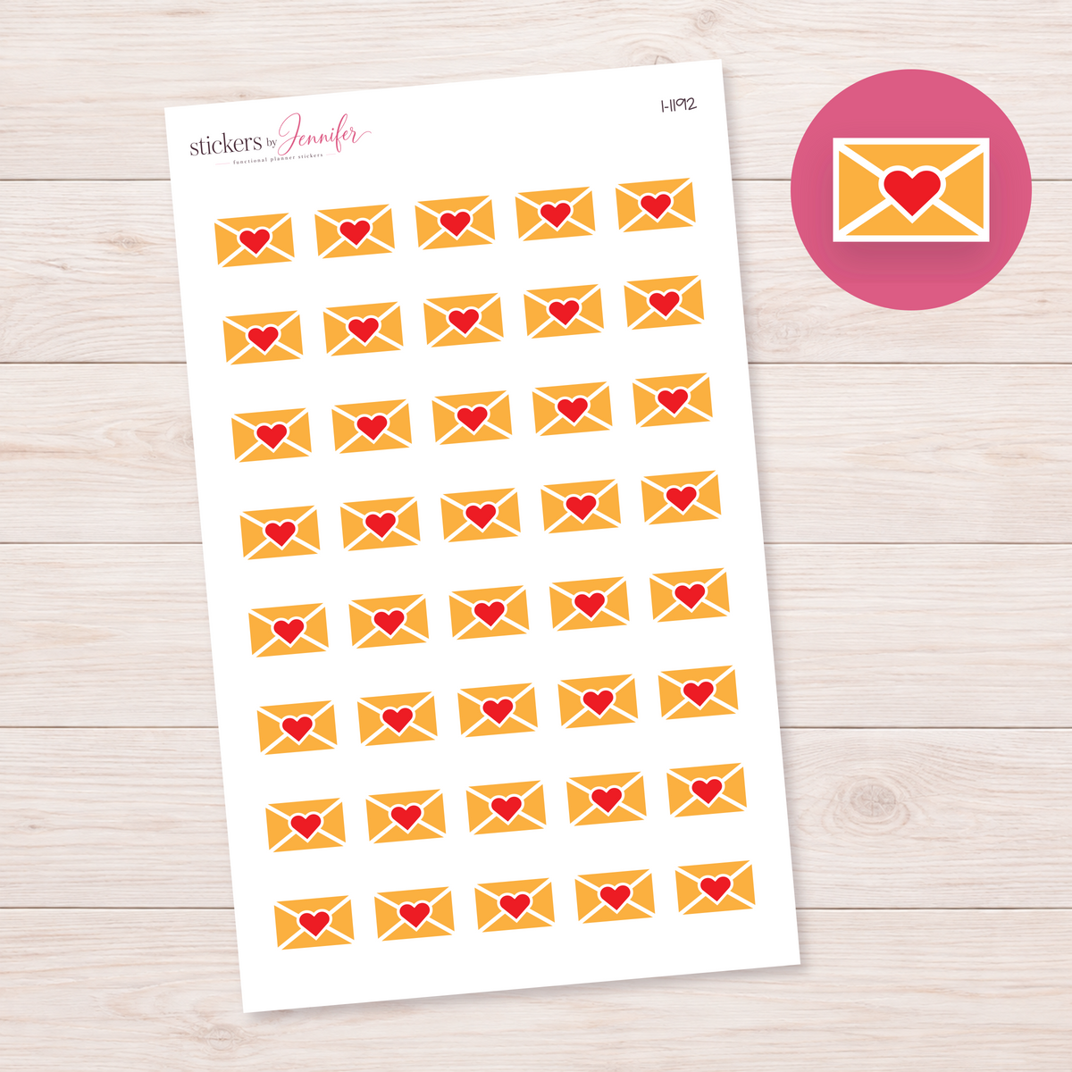 Golden Orange Heart-Sealed Envelope Planner Stickers | I-1192