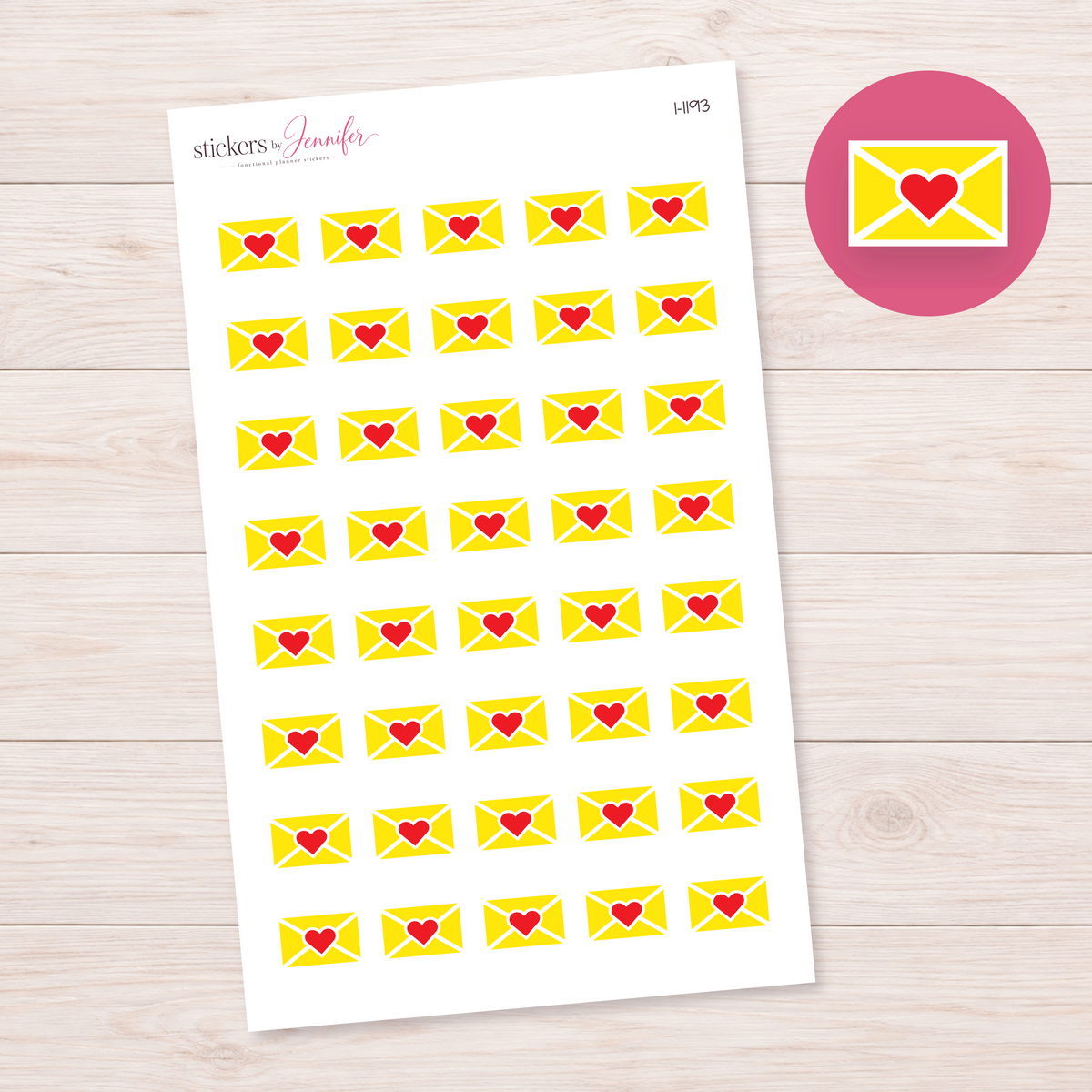 Yellow Heart-Sealed Envelope Planner Stickers | I-1193