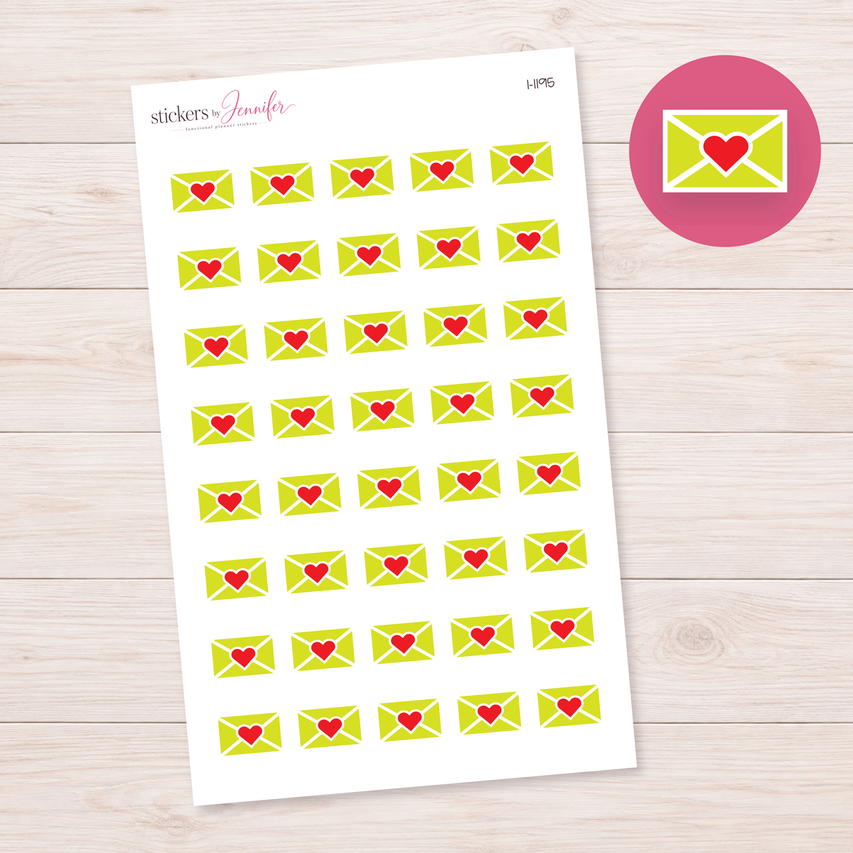 Lime Heart-Sealed Envelope Planner Stickers | I-1195