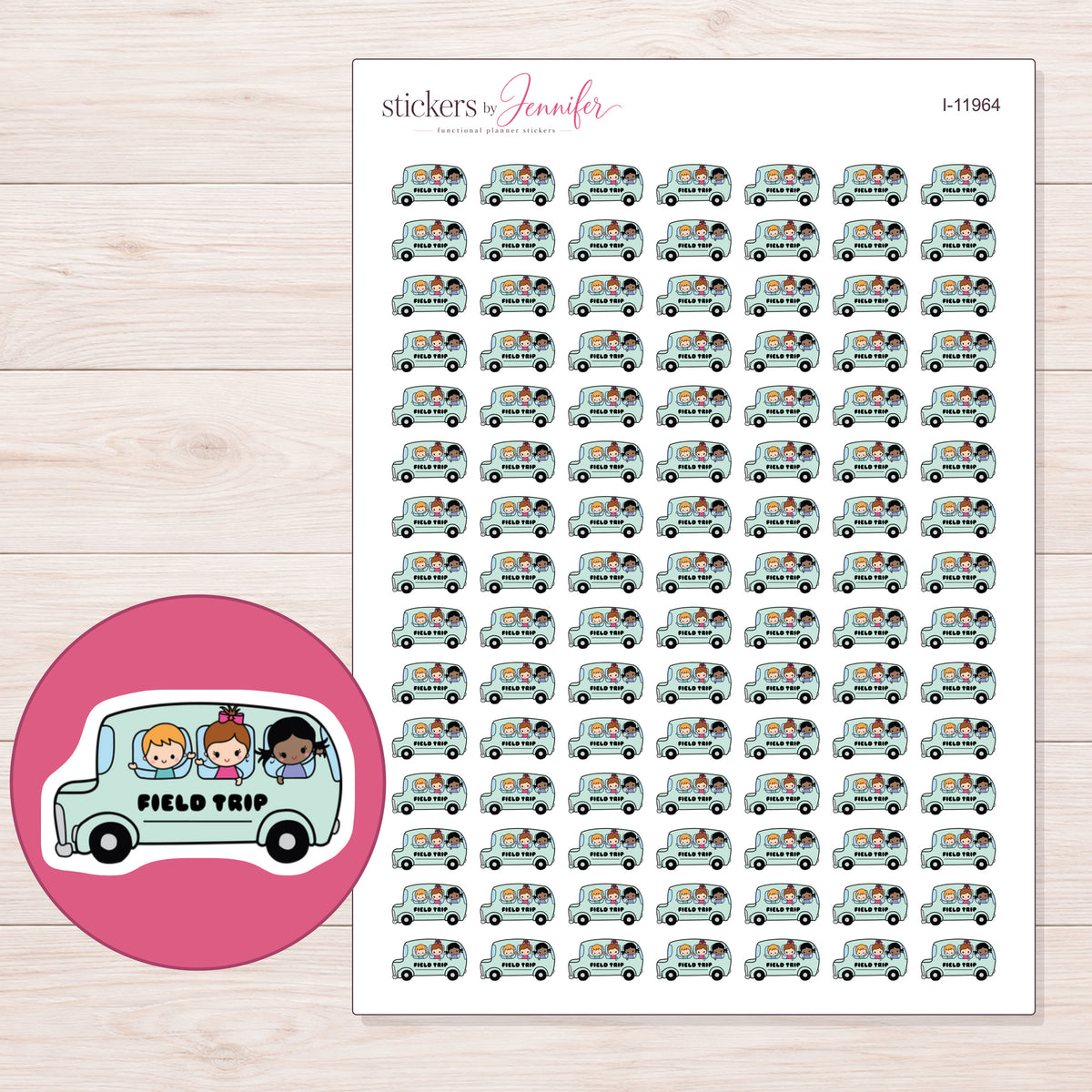 I-11964 planner sticker sheet with enlarged sticker detail