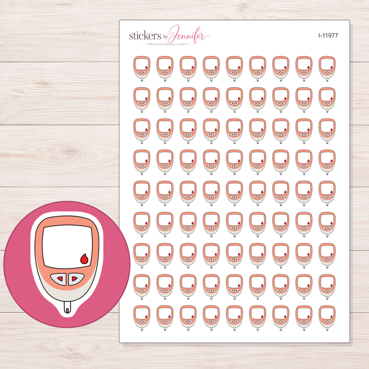 I-11977 planner sticker sheet with enlarged sticker detail