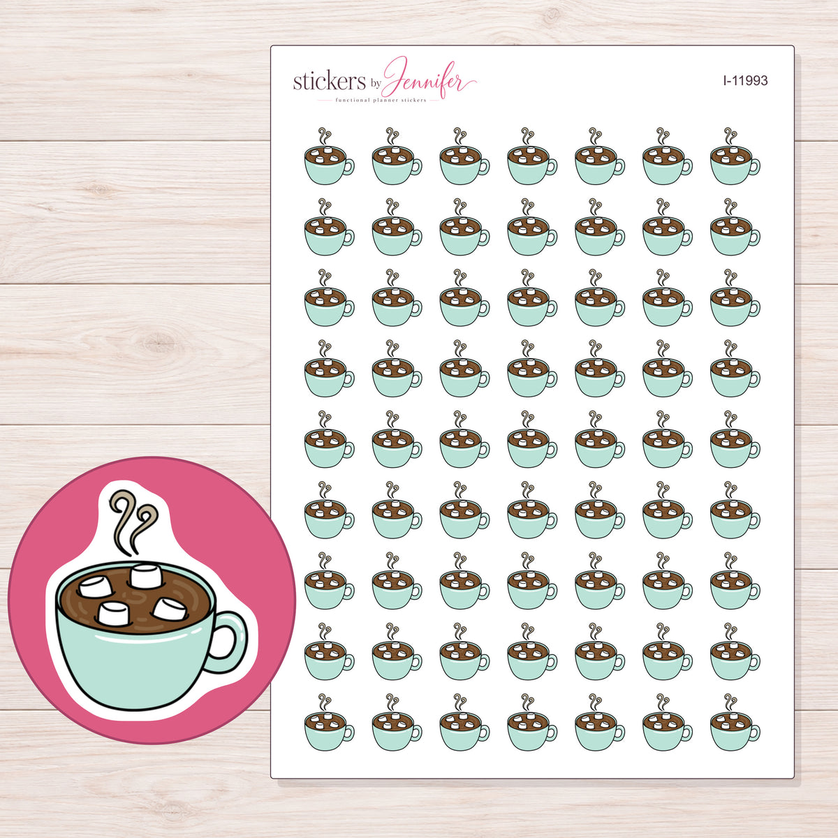I-11993 planner sticker sheet with enlarged sticker detail