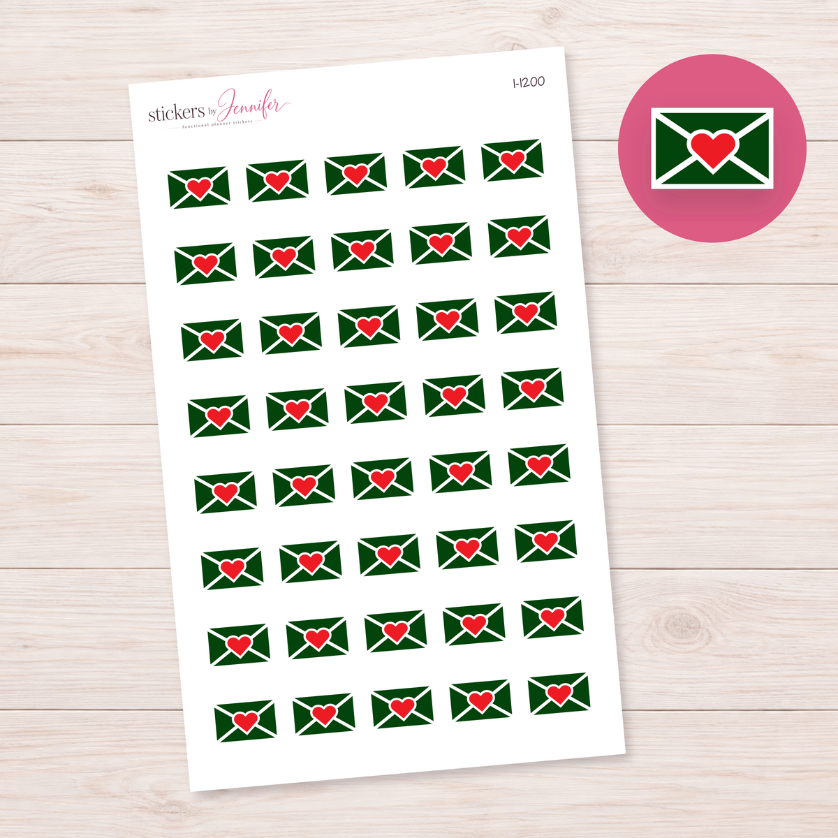 Green Heart Envelope Planner Stickers | I-1200