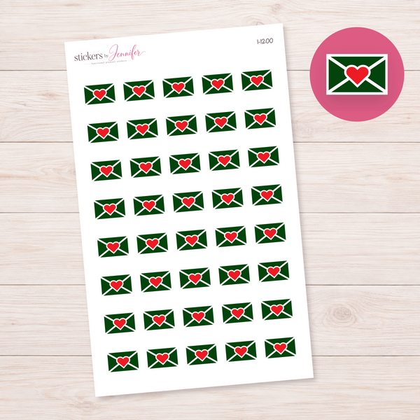Green Heart Envelope Planner Stickers | I-1200