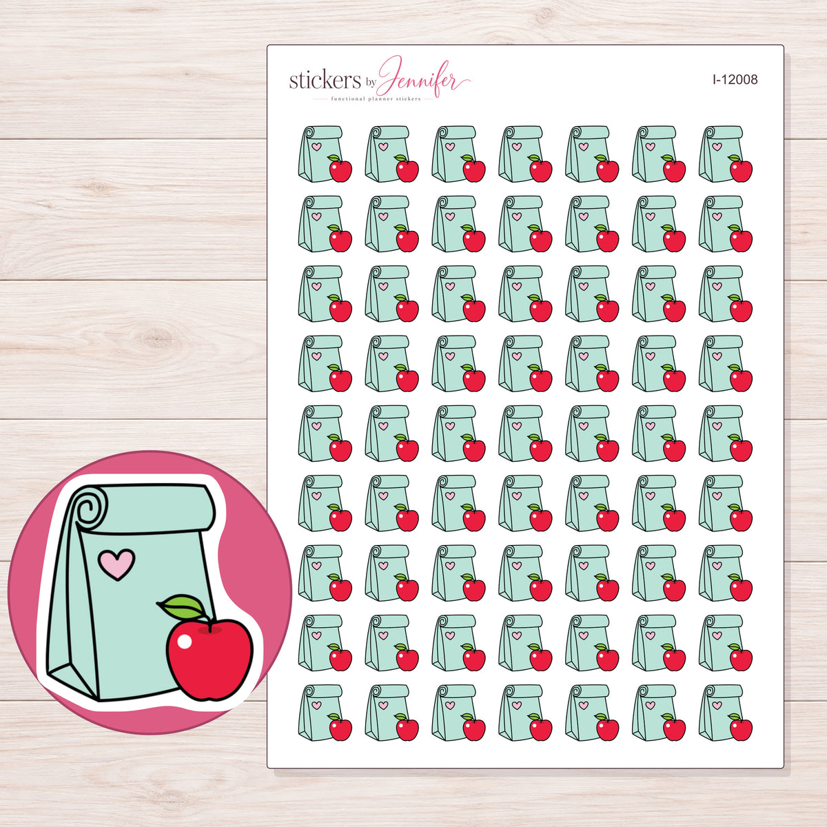 I-12008 planner sticker sheet with enlarged sticker detail