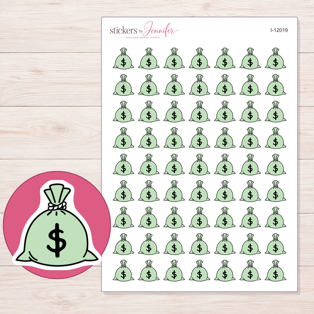 I-12019 planner sticker sheet with enlarged sticker detail