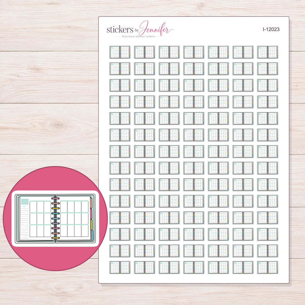 I-12023 planner sticker sheet with enlarged sticker detail