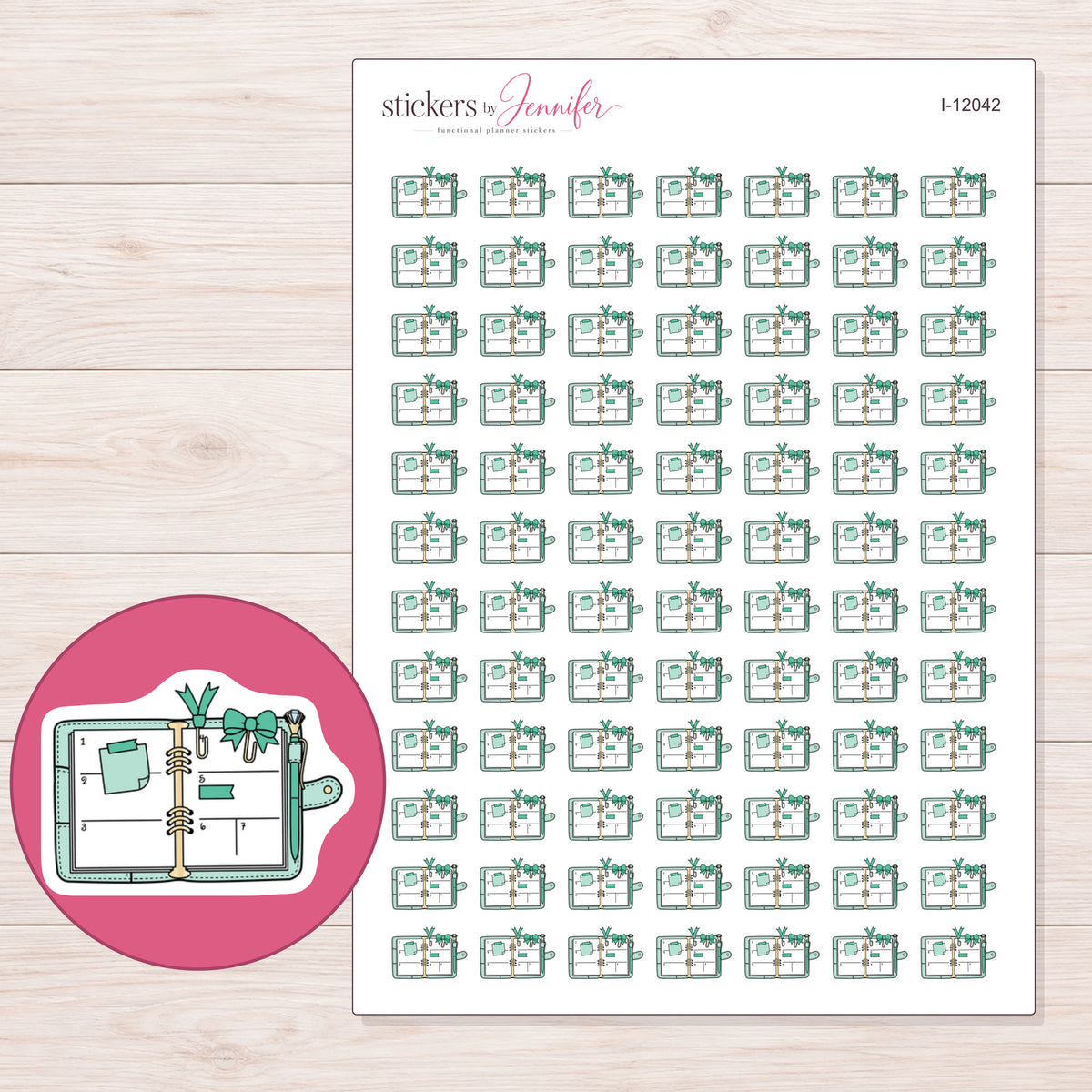 I-12042 planner sticker sheet with enlarged sticker detail