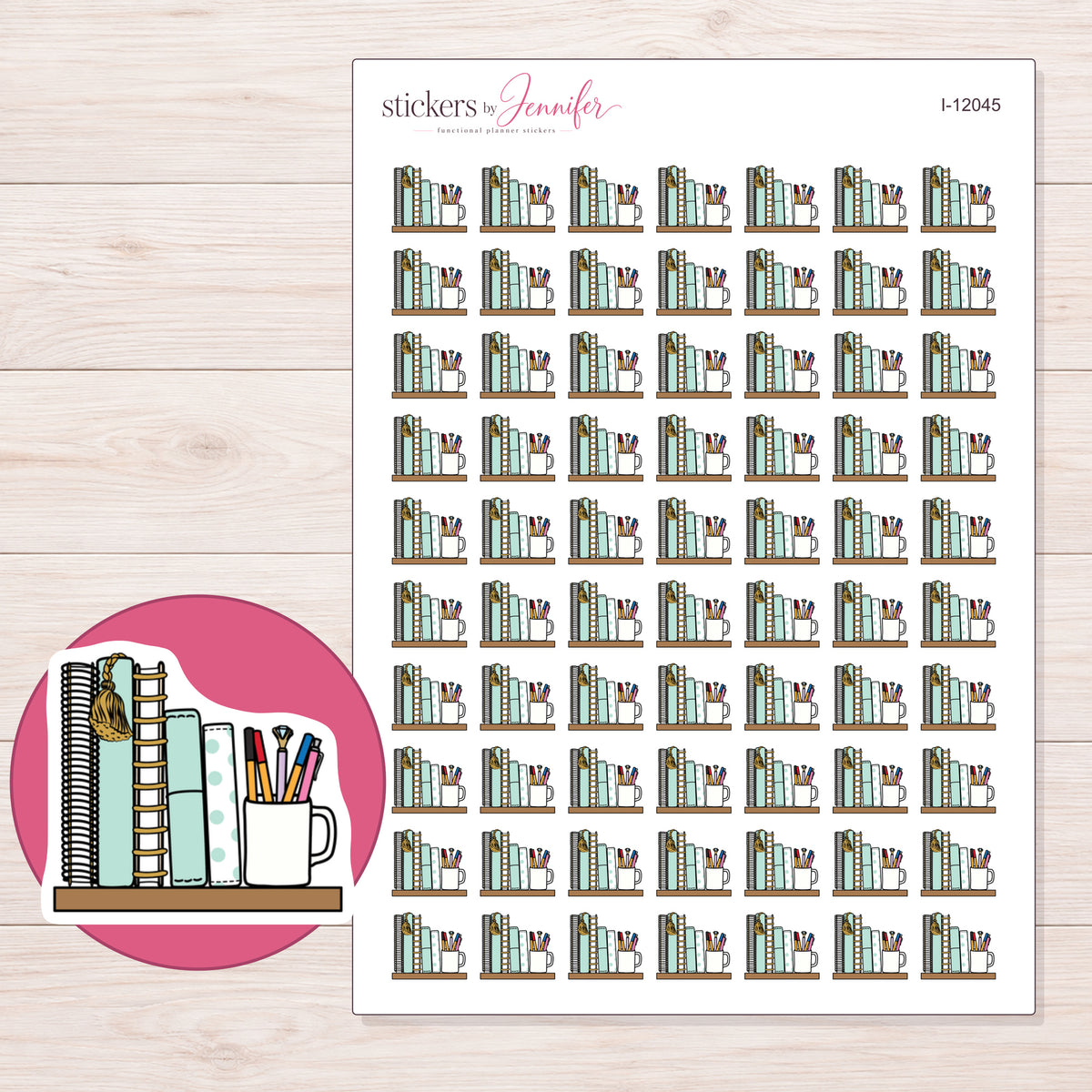 I-12045 planner sticker sheet with enlarged sticker detail