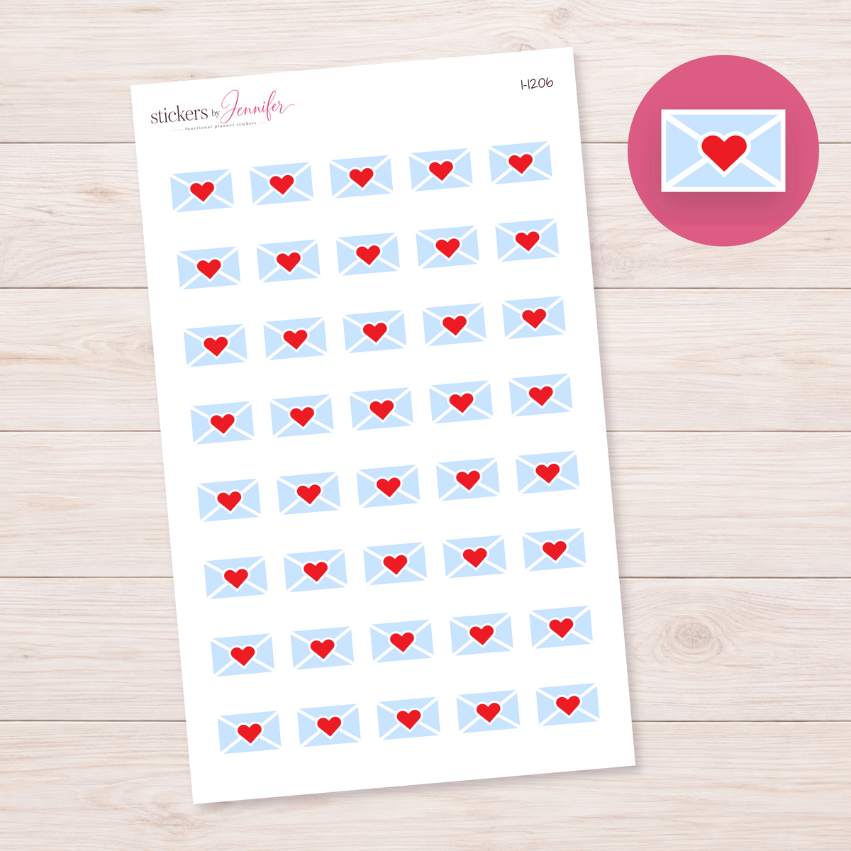 Pale Blue Heart-Sealed Envelope Planner Stickers | I-1206