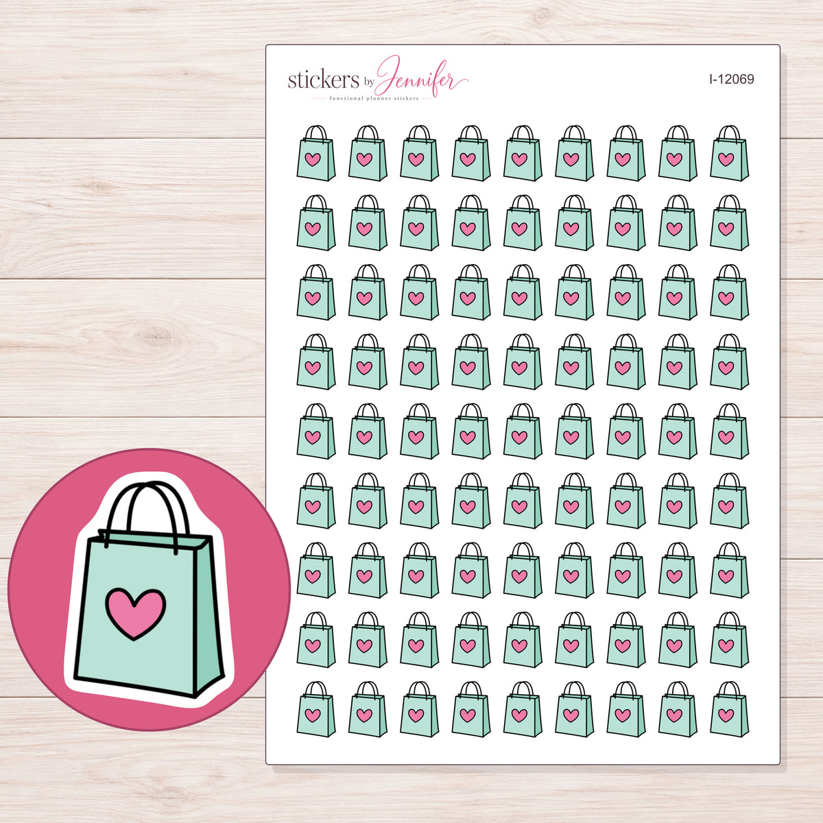 I-12069 planner sticker sheet with enlarged sticker detail