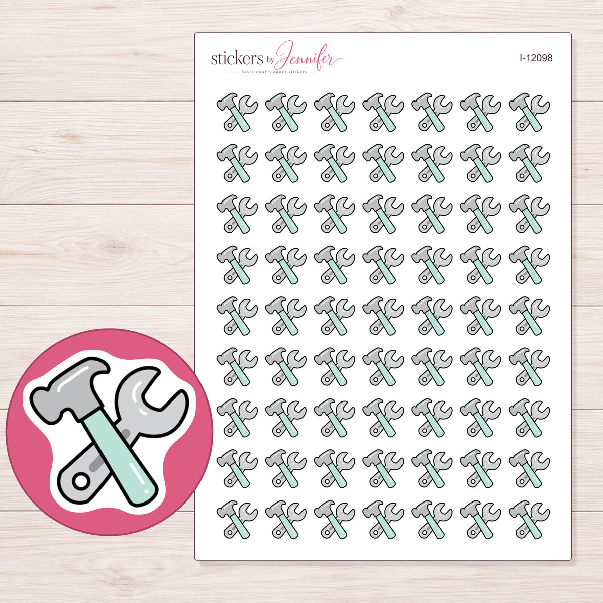 I-12098 planner sticker sheet with enlarged sticker detail