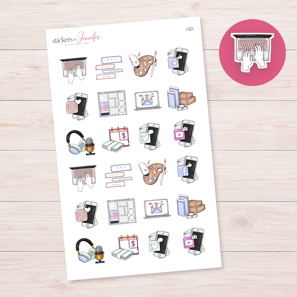 Typing on Pink Keyboard Planner Stickers | I-121