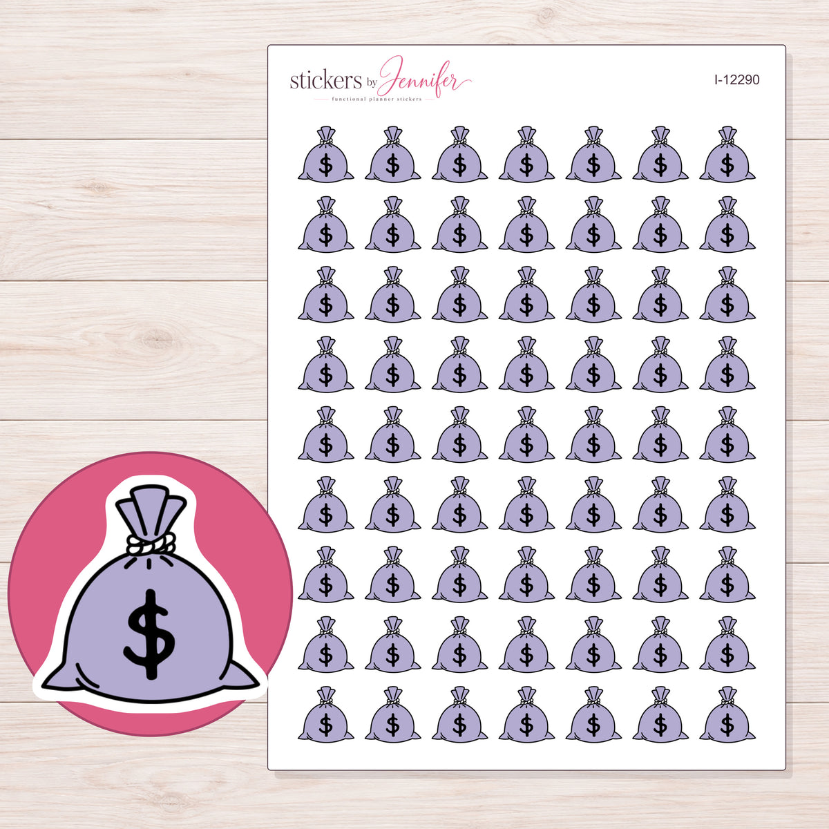 I-12290 planner sticker sheet with enlarged sticker detail