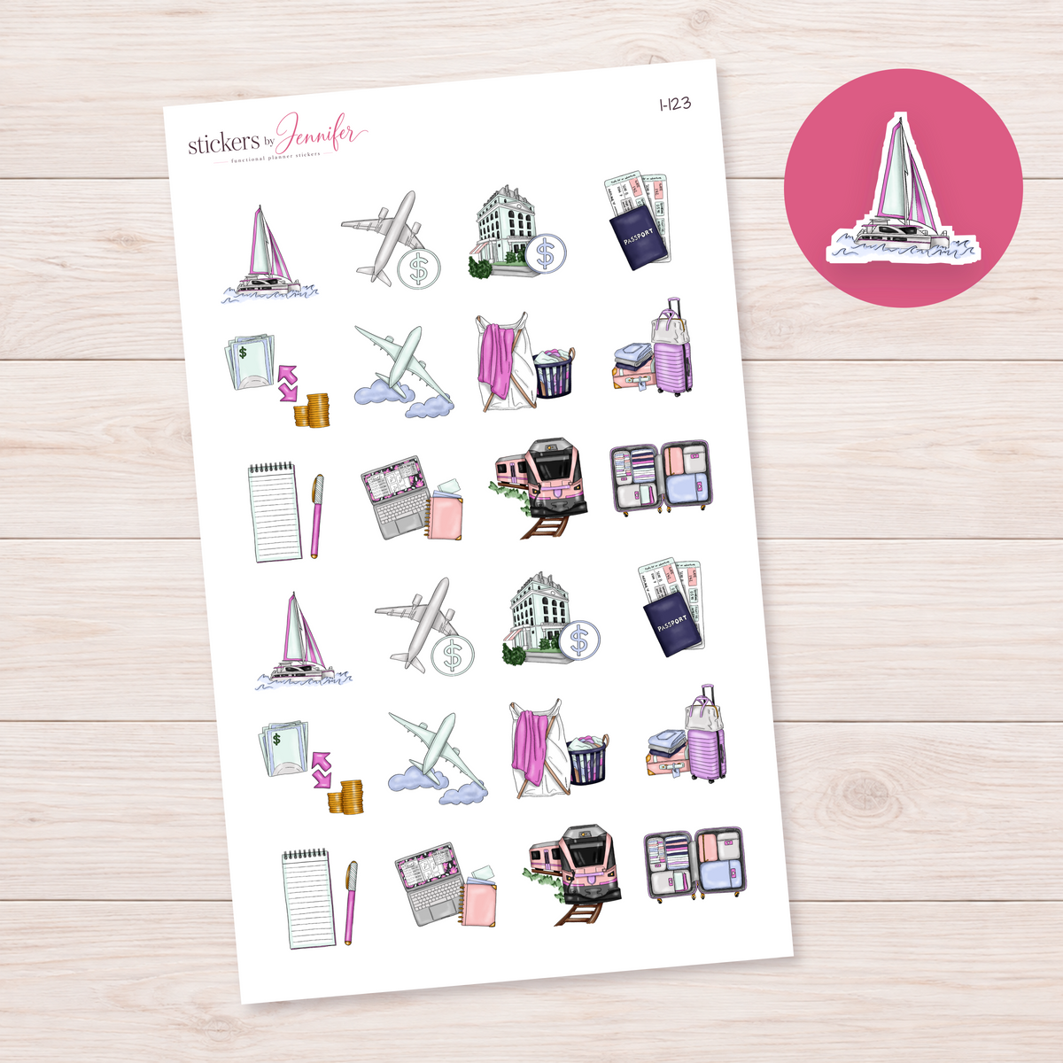 Pink Sailboat Planner Stickers | I-123